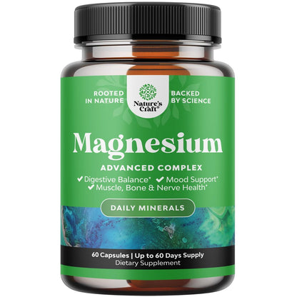 Hochdosiertes Magnesium Komplex Präparat – 500 mg Magnesiumoxid & 500 mg Citrat für Schlaf & Stimmung – Reines Citrat pro Portion für Muskeln, Magen & Verdauung – 60 Kapseln