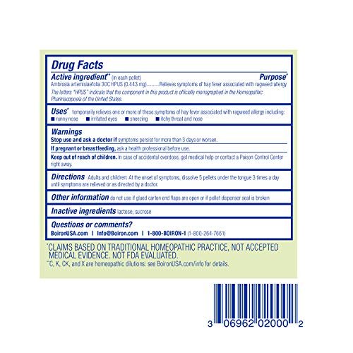 Boiron Ambrosia 30C Homöopathisches Mittel zur Linderung von Allergiesymptomen wie Niesen, laufender Nase, gereizten Augen und juckendem Hals oder Nase - 3 Packungen (240 Kügelchen)