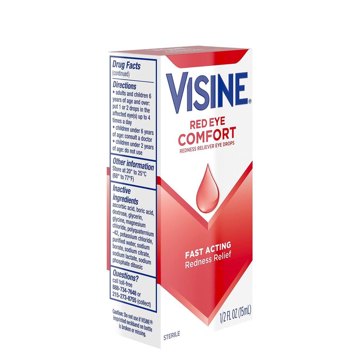 Visine Red Eye Comfort – Schnelle Linderung bei geröteten Augen durch leichte Reizungen, Tetrahydrozolin HCl, 15 ml