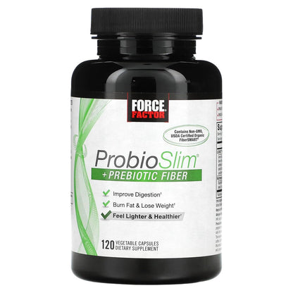Force Factor ProbioSlim + Präbiotische Ballaststoffe – Gewichtsverlust Ergänzung für Männer und Frauen, Probiotikum und Präbiotikum für Verdauungsgesundheit mit grünem Tee Extrakt und Flohsamenschalen, 120 Kapseln