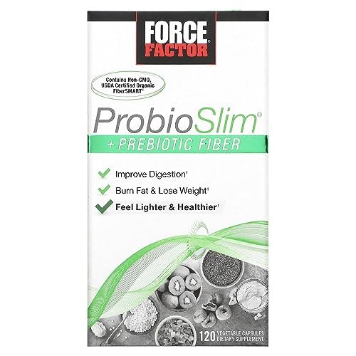Force Factor ProbioSlim + Präbiotische Ballaststoffe – Gewichtsverlust Ergänzung für Männer und Frauen, Probiotikum und Präbiotikum für Verdauungsgesundheit mit grünem Tee Extrakt und Flohsamenschalen, 120 Kapseln