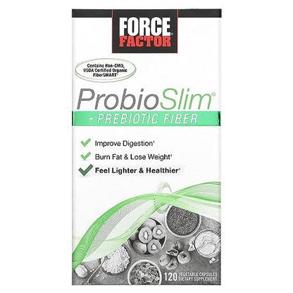 Force Factor ProbioSlim + Präbiotische Ballaststoffe – Gewichtsverlust Ergänzung für Männer und Frauen, Probiotikum und Präbiotikum für Verdauungsgesundheit mit grünem Tee Extrakt und Flohsamenschalen, 120 Kapseln