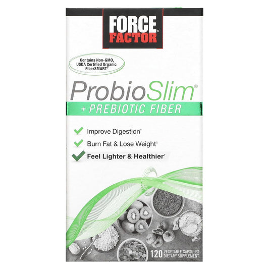 Force Factor ProbioSlim + Präbiotische Ballaststoffe – Gewichtsverlust Ergänzung für Männer und Frauen, Probiotikum und Präbiotikum für Verdauungsgesundheit mit grünem Tee Extrakt und Flohsamenschalen, 120 Kapseln