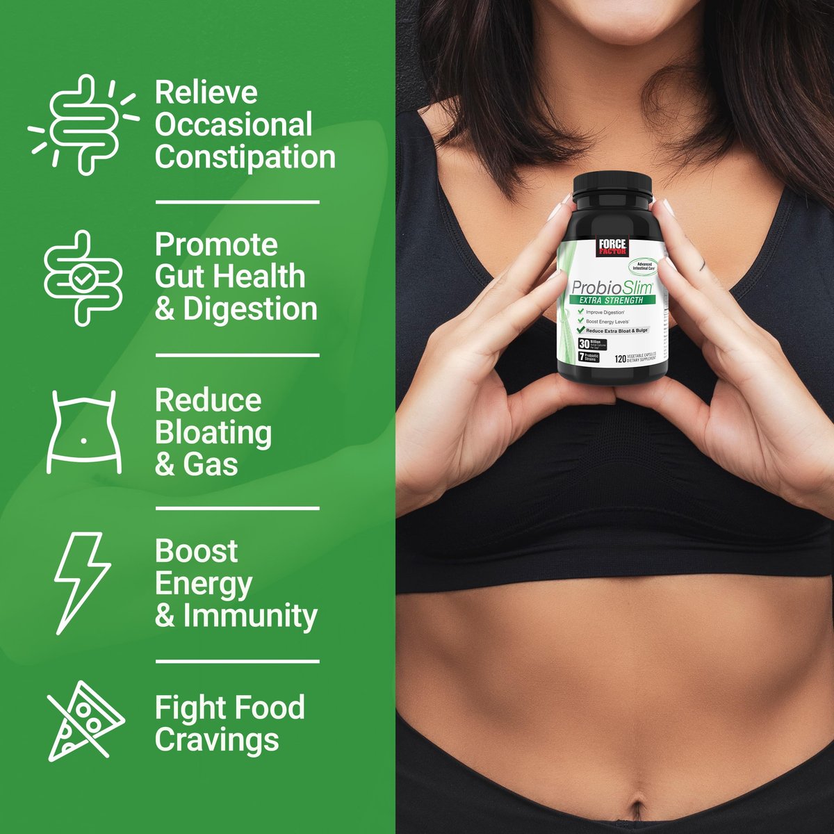 Force Factor ProbioSlim Extra Strength Probiotika für Männer und Frauen – 30 Milliarden KBE für Verdauungsgesundheit, Blähungen und Darmgesundheit – mit präbiotischen Ballaststoffen – 120 Kapseln