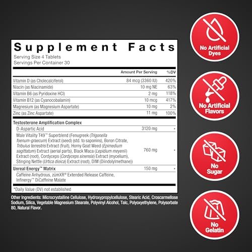 Force Factor Test X180 Boost – 9-in-1 Testosteron-Booster für Männer mit D-Asparaginsäure, Bor, Bockshornklee, Tribulus Terrestris & zumXR – 120 Tabletten