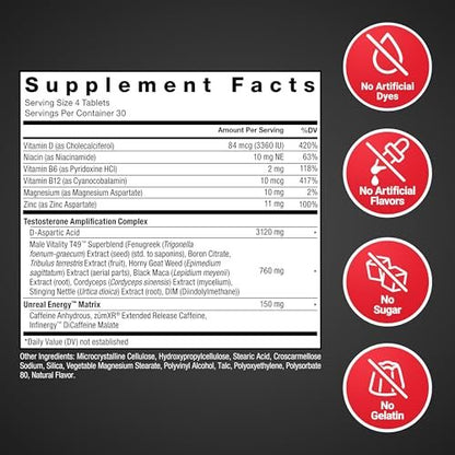 Force Factor Test X180 Boost – 9-in-1 Testosteron-Booster für Männer mit D-Asparaginsäure, Bor, Bockshornklee, Tribulus Terrestris & zumXR – 120 Tabletten