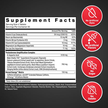 Force Factor Test X180 Boost – 9-in-1 Testosteron-Booster für Männer mit D-Asparaginsäure, Bor, Bockshornklee, Tribulus Terrestris & zumXR – 120 Tabletten