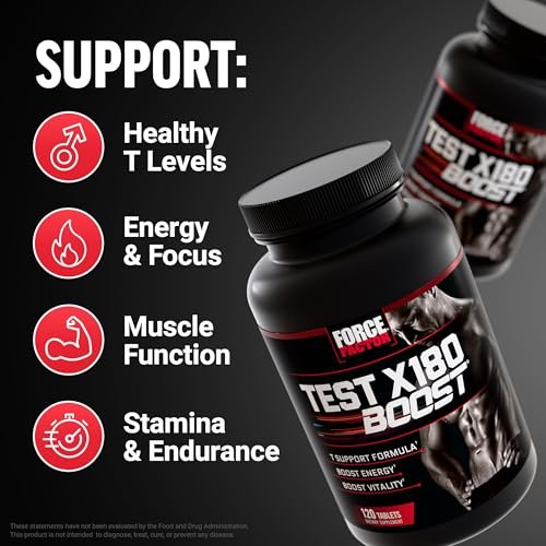 Force Factor Test X180 Boost – 9-in-1 Testosteron-Booster für Männer mit D-Asparaginsäure, Bor, Bockshornklee, Tribulus Terrestris & zumXR – 120 Tabletten