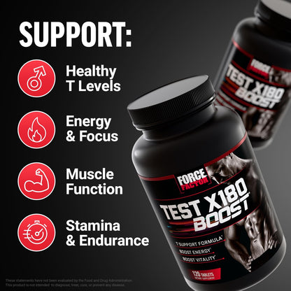 Force Factor Test X180 Boost – 9-in-1 Testosteron-Booster für Männer mit D-Asparaginsäure, Bor, Bockshornklee, Tribulus Terrestris & zumXR – 120 Tabletten