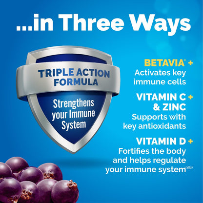 Emergen-C Immune+ Triple Action Immununterstützung Pulver mit BetaVia®, 1000 mg Vitamin C, B-Vitamine, Vitamin D und Antioxidantien, Holunderbeere – 18 Portionen