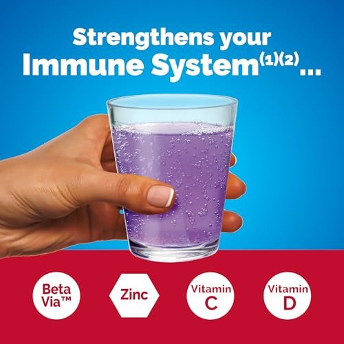 Emergen-C Immune+ Triple Action Immununterstützung Pulver mit BetaVia®, 1000 mg Vitamin C, B-Vitamine, Vitamin D und Antioxidantien, Holunderbeere – 18 Portionen