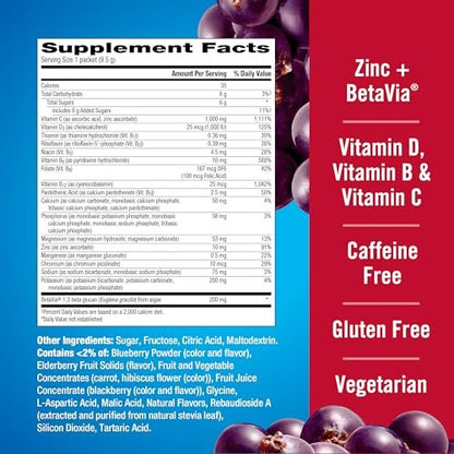 Emergen-C Immune+ Triple Action Immununterstützung Pulver mit BetaVia®, 1000 mg Vitamin C, B-Vitamine, Vitamin D und Antioxidantien, Holunderbeere – 18 Portionen