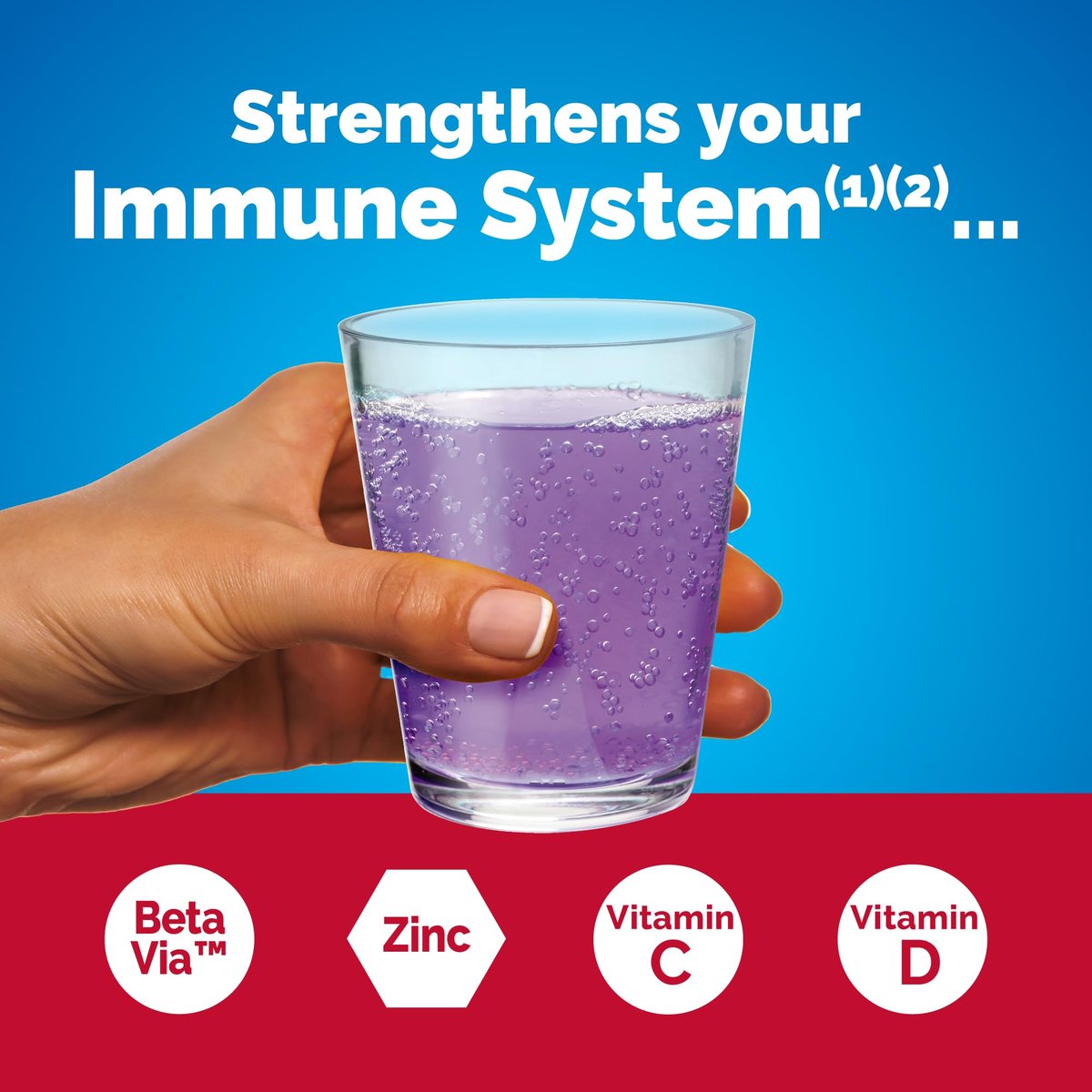 Emergen-C Immune+ Triple Action Immununterstützung Pulver mit BetaVia®, 1000 mg Vitamin C, B-Vitamine, Vitamin D und Antioxidantien, Holunderbeere – 18 Portionen
