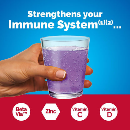 Emergen-C Immune+ Triple Action Immununterstützung Pulver mit BetaVia®, 1000 mg Vitamin C, B-Vitamine, Vitamin D und Antioxidantien, Holunderbeere – 18 Portionen