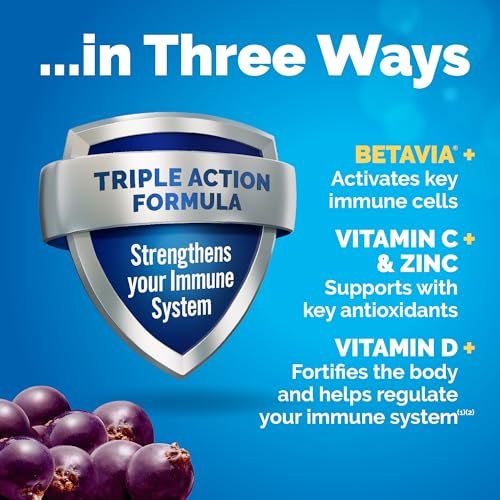 Emergen-C Immune+ Triple Action Immununterstützung Pulver mit BetaVia®, 1000 mg Vitamin C, B-Vitamine, Vitamin D und Antioxidantien, Holunderbeere – 18 Portionen