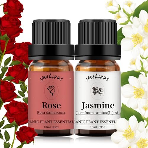 yethious Rosen- und Jasmin-Öl-Set – 2x10 ml Ätherische Öle für Diffuser, Haut, Haare, Körper, Gesicht, Parfüm, Seife, Kerzenherstellung