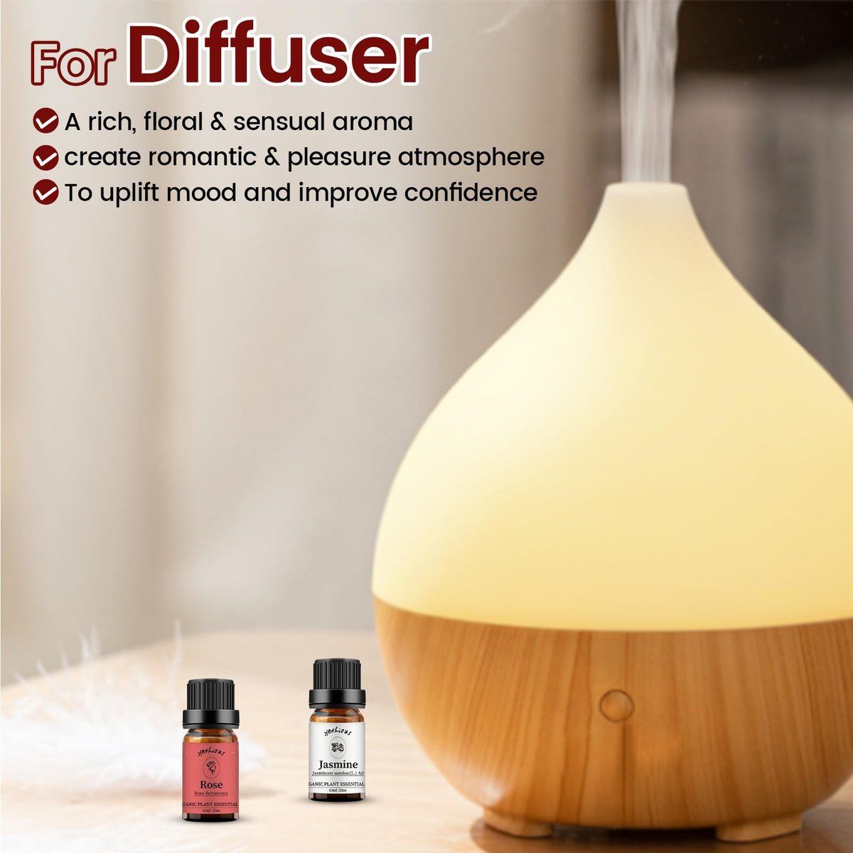 yethious Rosen- und Jasmin-Öl-Set – 2x10 ml Ätherische Öle für Diffuser, Haut, Haare, Körper, Gesicht, Parfüm, Seife, Kerzenherstellung