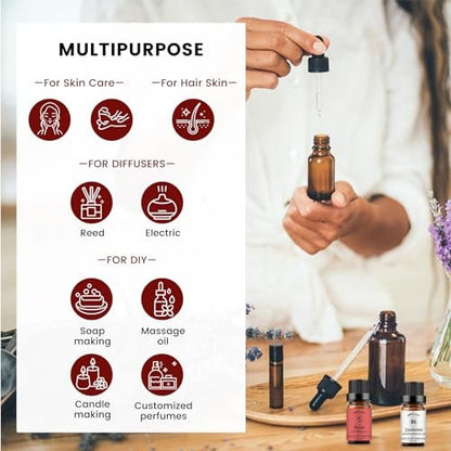 yethious Rosen- und Jasmin-Öl-Set – 2x10 ml Ätherische Öle für Diffuser, Haut, Haare, Körper, Gesicht, Parfüm, Seife, Kerzenherstellung