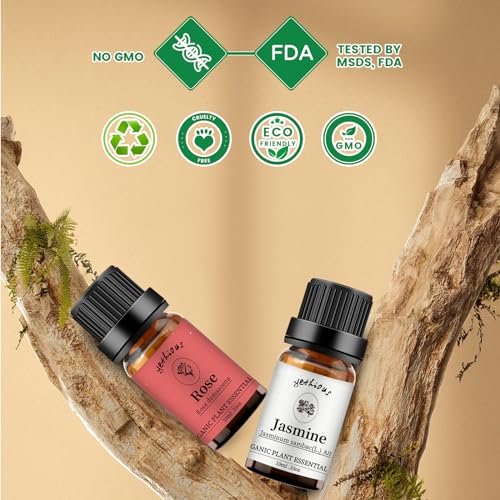 yethious Rosen- und Jasmin-Öl-Set – 2x10 ml Ätherische Öle für Diffuser, Haut, Haare, Körper, Gesicht, Parfüm, Seife, Kerzenherstellung