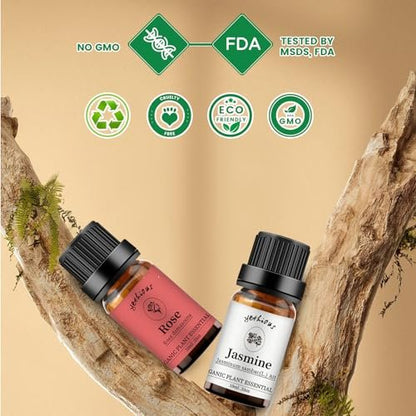 yethious Rosen- und Jasmin-Öl-Set – 2x10 ml Ätherische Öle für Diffuser, Haut, Haare, Körper, Gesicht, Parfüm, Seife, Kerzenherstellung