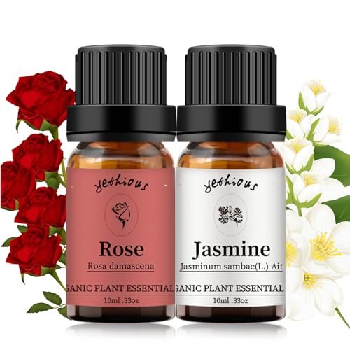 yethious Rosen- und Jasmin-Öl-Set – 2x10 ml Ätherische Öle für Diffuser, Haut, Haare, Körper, Gesicht, Parfüm, Seife, Kerzenherstellung
