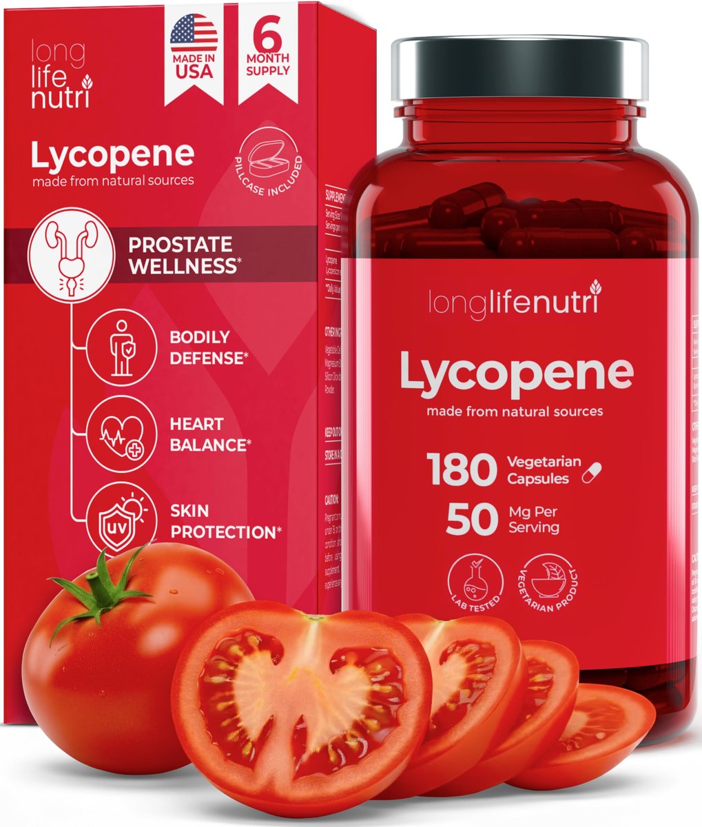 Lycopin 50 mg 180 vegane Kapseln | Nahrungsergänzungsmittel | Natürlicher Tomatenextrakt, Non-GMO, reines Pulver