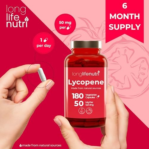 Lycopin 50 mg 180 vegane Kapseln | Nahrungsergänzungsmittel | Natürlicher Tomatenextrakt, Non-GMO, reines Pulver