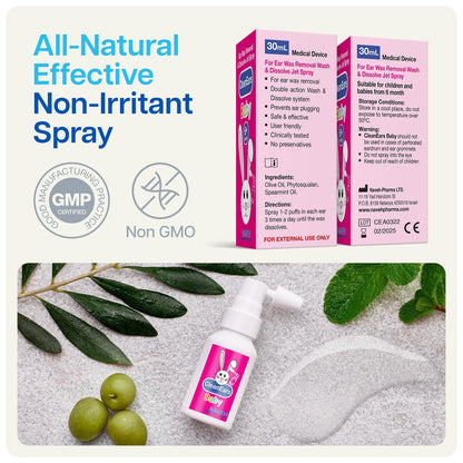 NAVEH PHARMA® CleanEars Baby – Ohrenspray für Babys & Kinder – Schnell wirkender Ohrenschmalzentferner – Baut Ohrenschmalz auf und löst es in nur einer Anwendung – Klinisch erwiesen 300 % wirksamer – Sanft & sicher – 15 ml