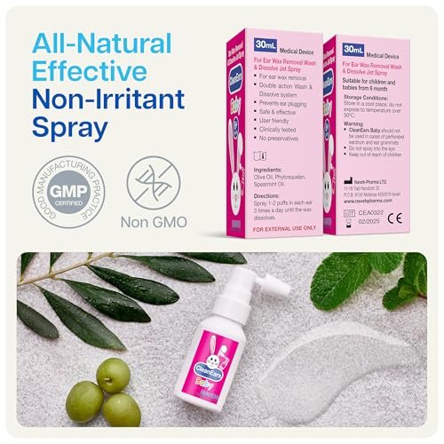 NAVEH PHARMA® CleanEars Baby – Ohrenspray für Babys & Kinder – Schnell wirkender Ohrenschmalzentferner – Baut Ohrenschmalz auf und löst es in nur einer Anwendung – Klinisch erwiesen 300 % wirksamer – Sanft & sicher – 15 ml