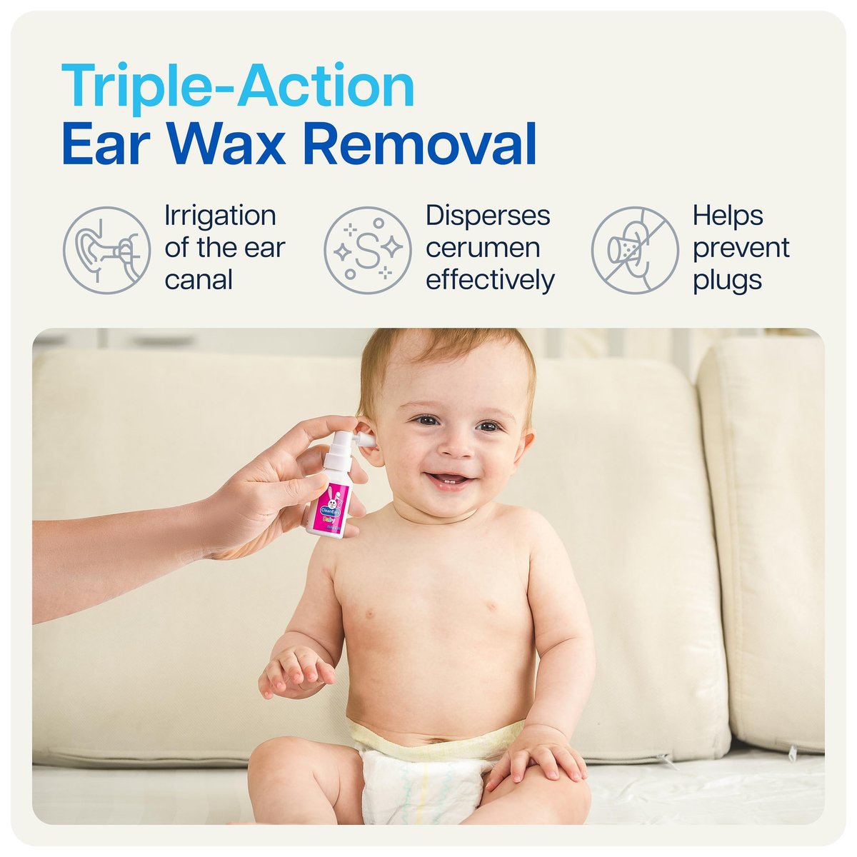 NAVEH PHARMA® CleanEars Baby – Ohrenspray für Babys & Kinder – Schnell wirkender Ohrenschmalzentferner – Baut Ohrenschmalz auf und löst es in nur einer Anwendung – Klinisch erwiesen 300 % wirksamer – Sanft & sicher – 15 ml
