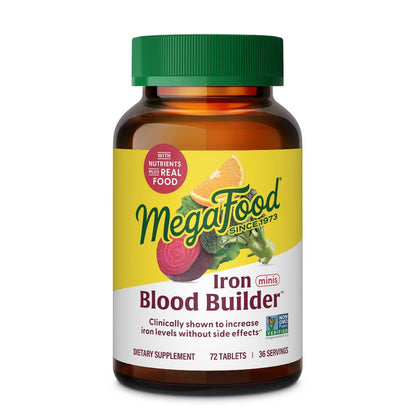MegaFood Blood Builder Eisenpräparat für Frauen & Männer - Steigern Sie Ihren Eisenspiegel ohne Nebenwirkungen - Bekämpft Müdigkeit - Vitamin B12, Folsäure & Vitamin C - Vegan - 72 Minitabletten (36 Portionen)