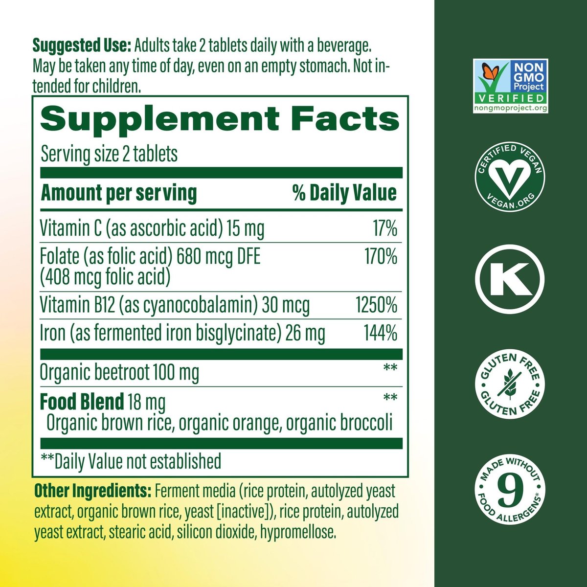 MegaFood Blood Builder Eisenpräparat für Frauen & Männer - Steigern Sie Ihren Eisenspiegel ohne Nebenwirkungen - Bekämpft Müdigkeit - Vitamin B12, Folsäure & Vitamin C - Vegan - 72 Minitabletten (36 Portionen)