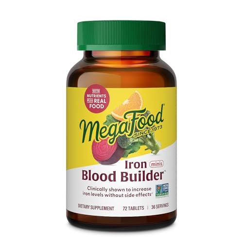 MegaFood Blood Builder Eisenpräparat für Frauen & Männer - Steigern Sie Ihren Eisenspiegel ohne Nebenwirkungen - Bekämpft Müdigkeit - Vitamin B12, Folsäure & Vitamin C - Vegan - 72 Minitabletten (36 Portionen)