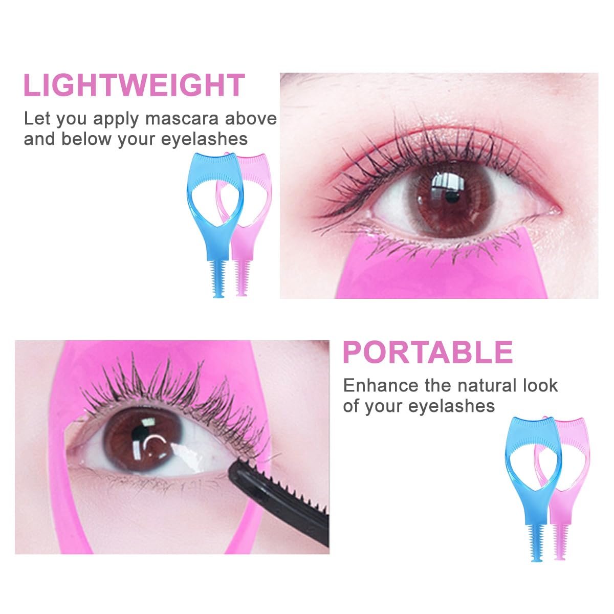 2er-Set 3-in-1 Wimpernzange und Mascara-Hilfswerkzeug aus Kunststoff mit Wimpernkammbürste für Frauen und Mädchen