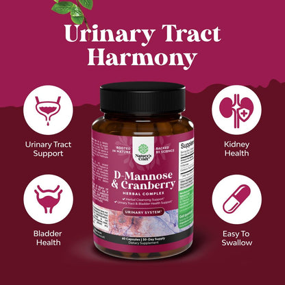 D-Mannose mit Cranberry Kapseln – 1000 mg pro Portion für Nieren-, Blasen- und Harnwegsgesundheit – 60 Kapseln