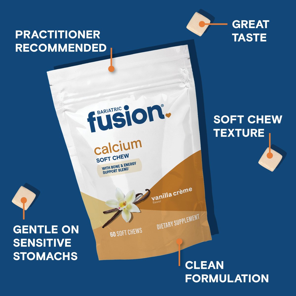 Bariatric Fusion Calcium Kaugummies mit Vitamin D3 – Zuckerfrei, Vanille, 60 Stück