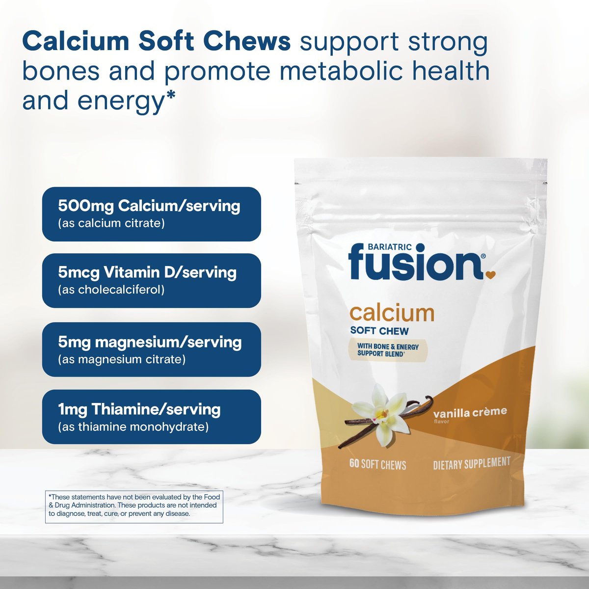 Bariatric Fusion Calcium Kaugummies mit Vitamin D3 – Zuckerfrei, Vanille, 60 Stück