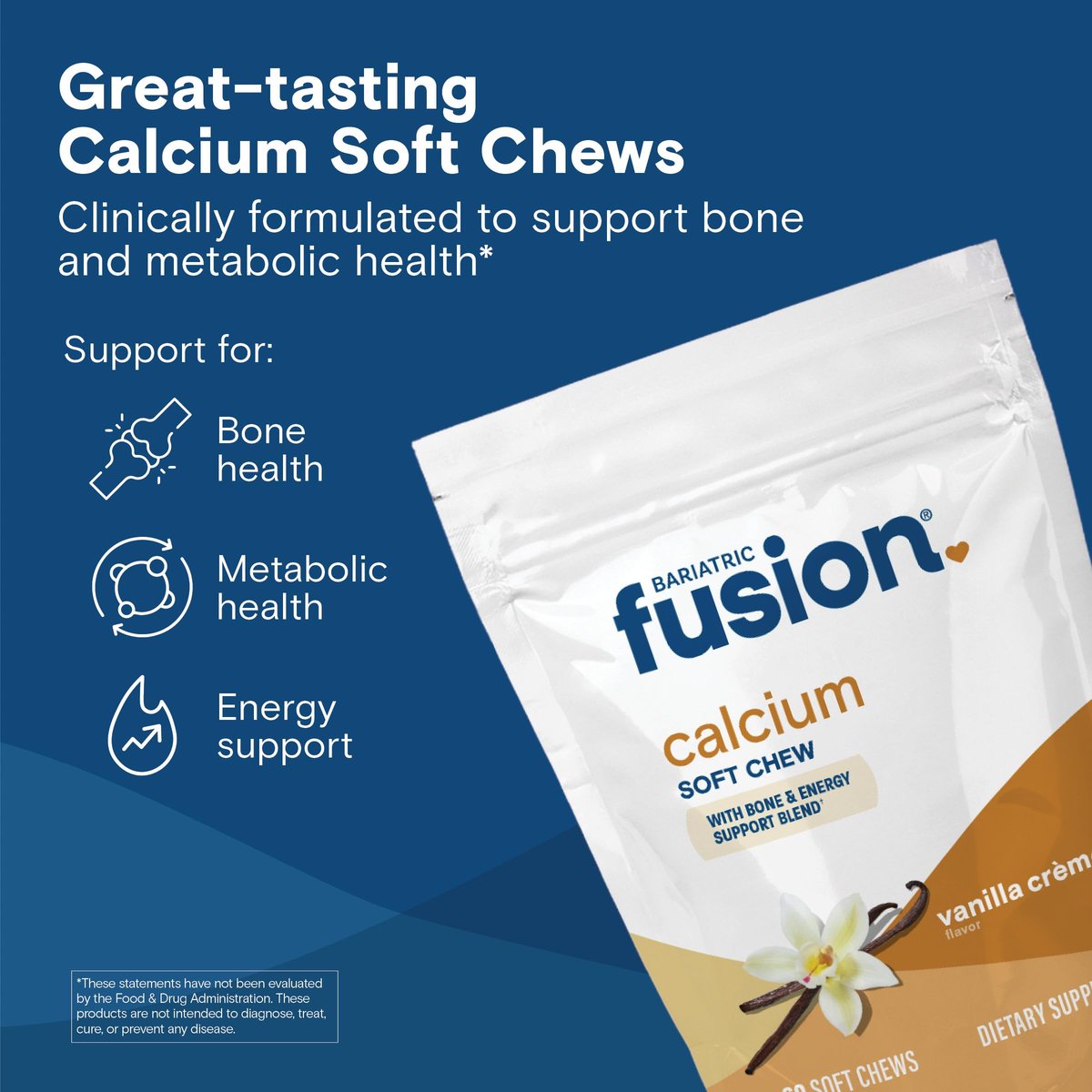 Bariatric Fusion Calcium Kaugummies mit Vitamin D3 – Zuckerfrei, Vanille, 60 Stück