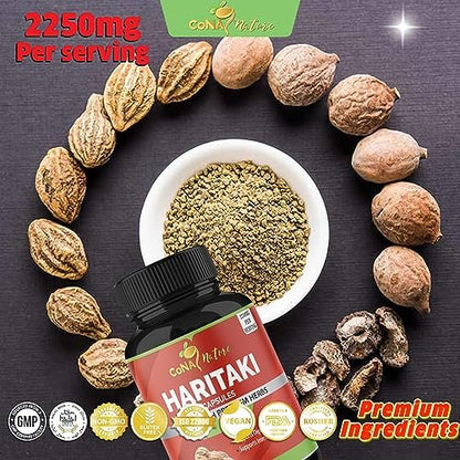 Cona Nature Bio Indien Haritaki Kapseln 2250 mg - Verjüngung, Verbesserung der Verdauung, Regelmäßigkeit | Nicht-GVO, vegan, glutenfrei, 120 Kapseln