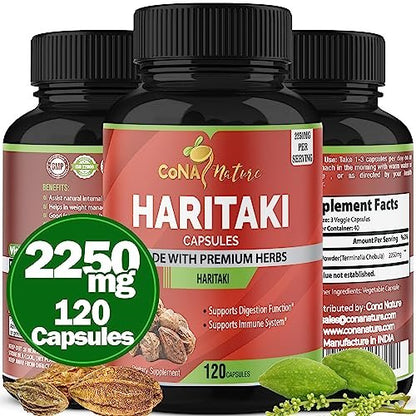 Cona Nature Bio Indien Haritaki Kapseln 2250 mg - Verjüngung, Verbesserung der Verdauung, Regelmäßigkeit | Nicht-GVO, vegan, glutenfrei, 120 Kapseln