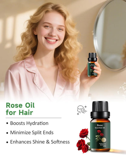 Rosenöl, 100 % rein & natürlich – Reines Rosenöl für Aromatherapie-Diffuser, Haut- & Haarpflege, Parfüm, Seifen- & Kerzenherstellung, 0,33 Fl Oz / 10 ml Mumianhua