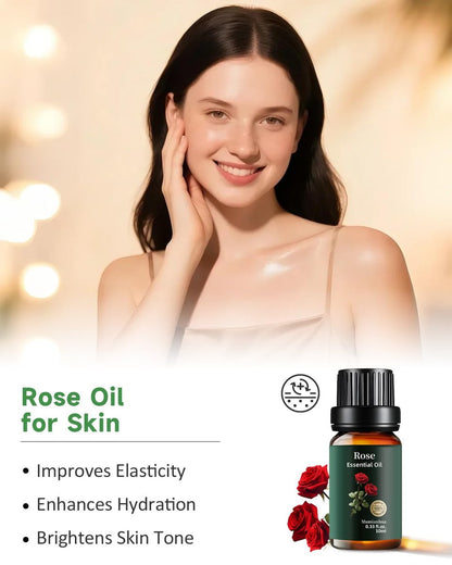 Rosenöl, 100 % rein & natürlich – Reines Rosenöl für Aromatherapie-Diffuser, Haut- & Haarpflege, Parfüm, Seifen- & Kerzenherstellung, 0,33 Fl Oz / 10 ml Mumianhua
