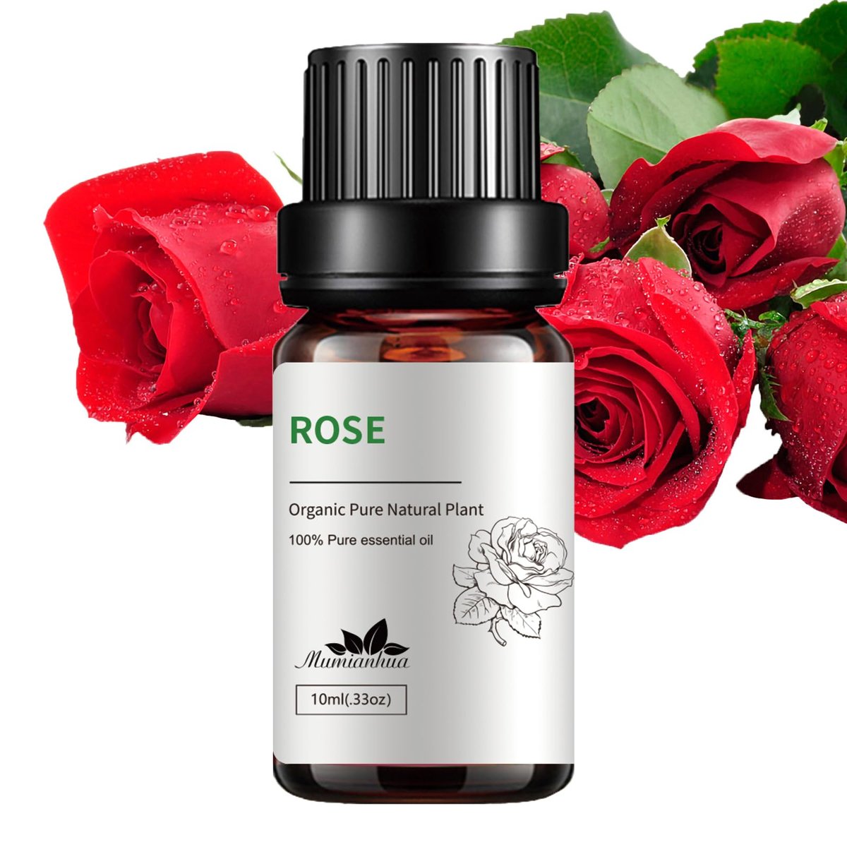 Rosenöl, 100 % rein & natürlich – Reines Rosenöl für Aromatherapie-Diffuser, Haut- & Haarpflege, Parfüm, Seifen- & Kerzenherstellung, 0,33 Fl Oz / 10 ml Mumianhua