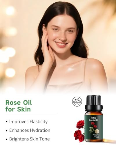 Rosenöl, 100 % rein & natürlich – Reines Rosenöl für Aromatherapie-Diffuser, Haut- & Haarpflege, Parfüm, Seifen- & Kerzenherstellung, 0,33 Fl Oz / 10 ml Mumianhua