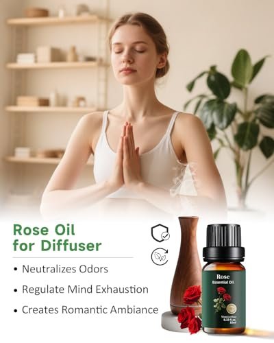 Rosenöl, 100 % rein & natürlich – Reines Rosenöl für Aromatherapie-Diffuser, Haut- & Haarpflege, Parfüm, Seifen- & Kerzenherstellung, 0,33 Fl Oz / 10 ml Mumianhua
