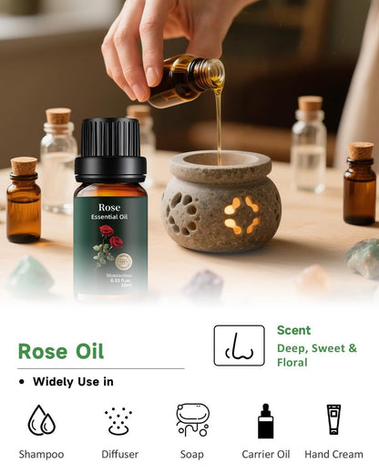 Rosenöl, 100 % rein & natürlich – Reines Rosenöl für Aromatherapie-Diffuser, Haut- & Haarpflege, Parfüm, Seifen- & Kerzenherstellung, 0,33 Fl Oz / 10 ml Mumianhua