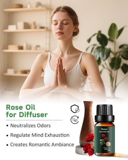 Rosenöl, 100 % rein & natürlich – Reines Rosenöl für Aromatherapie-Diffuser, Haut- & Haarpflege, Parfüm, Seifen- & Kerzenherstellung, 0,33 Fl Oz / 10 ml Mumianhua