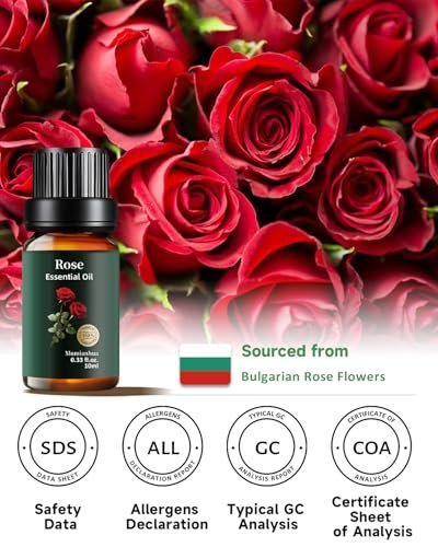 Rosenöl, 100 % rein & natürlich – Reines Rosenöl für Aromatherapie-Diffuser, Haut- & Haarpflege, Parfüm, Seifen- & Kerzenherstellung, 0,33 Fl Oz / 10 ml Mumianhua