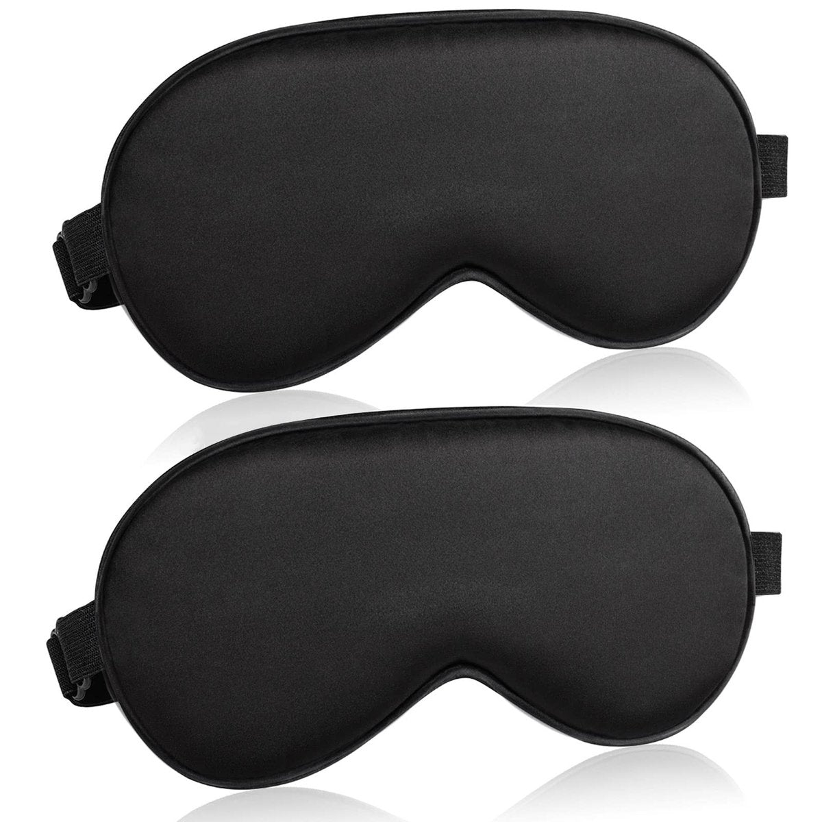 Schlafmaske für Damen und Herren 2 Stück - Verstellbares Band, blickdichte Seiden-Schlafmasken, weiche Augenabdeckungen, Schwarz 2er-Pack