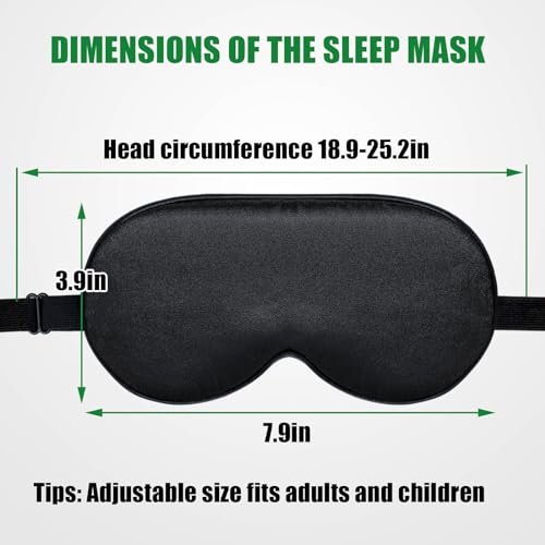 Schlafmaske für Damen und Herren 2 Stück - Verstellbares Band, blickdichte Seiden-Schlafmasken, weiche Augenabdeckungen, Schwarz 2er-Pack